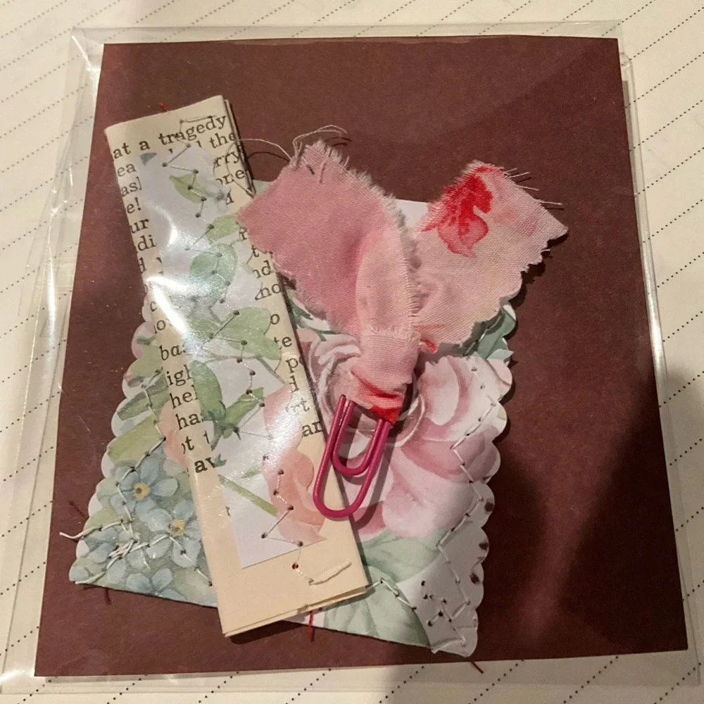 Handcrafted Black & White Paper Envelope, Paper clip and paper ephemera strip
